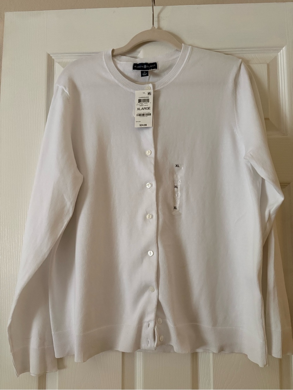 Karen Scott White Crewneck Button-Front Cardigan - Women - Picture 2 of 10